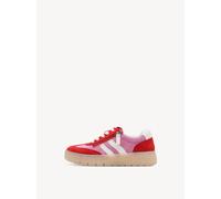 Tamaris Damen Sneaker Comfort – Veloursleder/Textil, Wide FIT mit Reißverschluss – Rot/Pink 37