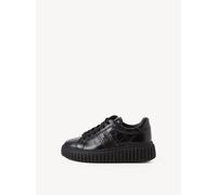 Plateausneaker TAMARIS, Damen, Gr. 39, schwarz (schwarz, kroko), Leder, Lederimitat, Schuhe Plateausneaker, Freizeitschuh, Halbschuh, Schnürschuh mit Ziernähten (44702426-39) schwarz, kroko