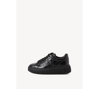 Plateausneaker TAMARIS, Damen, Gr. 40, schwarz (schwarz, kroko), Leder, Lederimitat, Schuhe Plateausneaker, Freizeitschuh, Halbschuh, Schnürschuh mit Ziernähten (44702426-40) schwarz, kroko