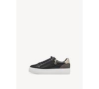 Plateausneaker TAMARIS, Damen, Gr. 43, gold (schwarz, gold), Lederimitat, Textil, gemustert, gepflegt, kontrastfarbene Details, Schuhe Plateausneaker, Freizeitschuh, Halbschuh, Schnürer mit Besätzen u
