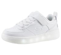 Sneaker SKECHERS "Blinkschuh SPORT COURT 92- SHOW MADDOX", Mädchen, Gr. 32, weiß, Lederimitat, unifarben, Schuhe Sneaker, Schnürschuh mit Blinkfunktion, Größenschablone zum Download (12751063-32)