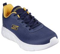 Sneaker SKECHERS "Bobs Sport™ B Flex - Chill Edge", Damen, Gr. 39, blau (navy, orange), Lederimitat, Mesh, kontrastfarbene Details, Schuhe Sneaker, Chunky Sneaker, Schnürschuhe in veganer Verarbeitung