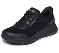 Sneaker SKECHERS "BOBS SQUAD 4-ESSENTIAL LOOK", Damen, Gr. 38, schwarz (schwarz uni), Lederimitat, unifarben, Schuhe Sneaker, Slipper mit Slip-ins und waterproof Ausstattung (31633742-38) schwarz uni
