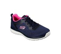 Sneaker SKECHERS "Bountiful", Damen, Gr. 39,5, blau (blau, pink), Obermaterial: 50% Rindsleder Leather cow. 50% Lammleder LEL., Schuhe Sneaker (64137418-39,5) blau, pink