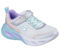 Sneaker SKECHERS "COSMIC GLOW LIGHTS", Damen, Gr. 31, silberfarben, Lederimitat, Textil, Glitzer, Schuhe Sneaker, Sportschuh mit Klett, Größenschablone zum Download (18041709-31) silberfarben