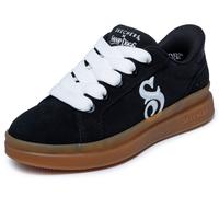 Sneaker SKECHERS "COURTSIDE-CALI GIRLZ", Damen, Gr. 37, schwarz, weiß, Veloursleder, unifarben mit Farbeinsatz, Schuhe Sneaker, Basket-Sneaker, Schnürschuh mit Slip-Ins Funktion (41315854-37) schwarz,