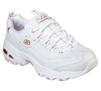 Sneaker SKECHERS "D´Lites-Fresh Start", Damen, Gr. 42, weiß (weiß, rosegoldfarben), Leder, Synthetik, Textil, Schuhe Sneaker, Freizeitschuh, Halbschuh, Schnürschuh mit Bio-Dri-Ausstattung (23738057-42
