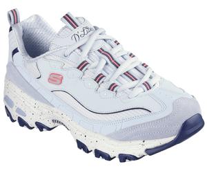 Sneaker SKECHERS "D'LITES-BOLD VIEWS", Damen, Gr. 35, blau (hellblau), Leder, Textil, Schuhe Sneaker, Freizeitschuh, Halbschuh, Schnürschuh mit Air-Cooled Memory Foam (88749736-35)