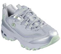 Sneaker SKECHERS "D'LITES-CHROMATIC", Damen, Gr. 35, grau (grau, silberfarben), Lederimitat, Textil, metallic, Schuhe Sneaker, Plateausneaker, Schnürschuh mit Metallic Einsätzen (67356205-35) grau, si
