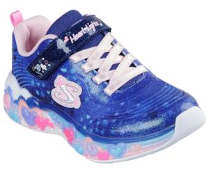 Sneaker SKECHERS "ETERNAL HEART LIGHTS", Damen, Gr. 29, bunt (navy, multi), Synthetik, Textil, Glitzer, kontrastfarbene Details, Schuhe Sneaker, Blink,-Klettschuh mit Herz-Applikation, Größenschablone