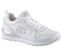 Sneaker SKECHERS "Gold´n Gurl", Damen, Gr. 37, weiß (weiß, silberfarben), Leder, Synthetik, Textil, Schuhe Sneaker, Freizeitschuh, Halbschuh, Schnürschuh mit Metallic-Details, Topseller (18691204-37)