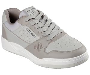 Sneaker SKECHERS "Harry Kane - Off Pitch Collection: Koopa - Harry Kane Court", Herren, Gr. 45, grau, Leder, Schuhe Sneaker, Retro Sneaker signiert vom weltbekannten Fußballstar Harry Kane (63991809-4