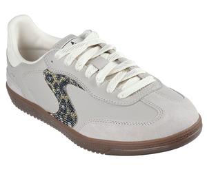 Sneaker SKECHERS "HOTSHOT-SHIMMERING SPOTS", Damen, Gr. 39, grau (taupe), Lederimitat, Veloursleder, Schuhe Sneaker, Retro Sneaker, Schnürschuh mit glitzerndem Animal-Einsatz (24473841-39) taupe