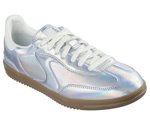 Sneaker SKECHERS "HOTSHOT-TRUE IRIDESCENCE", Damen, Gr. 41, silber (silberfarben irisierend), Lederimitat, iridescent, metallic, Schuhe Sneaker, Retro Sneaker, Schnürschuh im irisierenden Metallic Loo