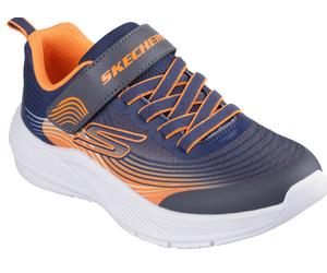 Sneaker SKECHERS "MICROSPEC ADVANCE", Mädchen, Gr. 31, blau (navy, orange), Lederimitat, Textil, Schuhe Sneaker, Klettschuh in cooler Farbkombination, Größenschablone zum Download (72932148-31) navy,