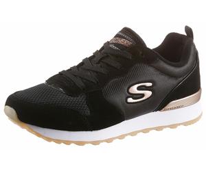 Sneaker SKECHERS "OG 85 - GOLDN GURL", Damen, Gr. 35, schwarz (schwarz, goldfarben), Synthetik, Textil, Veloursleder, Schuhe Sneaker, Schnürschuh, Original-Retro-Jogginschuh mit Air-Cooled Memory Foam