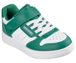 Sneaker SKECHERS "QUICK STREET", Jungen, Gr. 33, grün (grün, weiß), Lederimitat, kontrastfarbene Details, Schuhe Sneaker, Retro Sneaker mit Klettverschluss, Größenschablone zum Download, Topseller (77