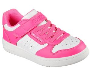 Sneaker SKECHERS "QUICK STREET", Mädchen, Gr. 30, pink (pink, weiß), Lederimitat, kontrastfarbene Details, Schuhe Sneaker, Retro Sneaker mit Klettverschluss, Größenschablone zum Download (61174932-30)