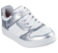 Sneaker SKECHERS "QUICK STREET", Mädchen, Gr. 32, silber (weiß, silberfarben), Lederimitat, metallic, Schuhe Sneaker, Retro Sneaker mit Klettverschluss, Größenschablone zum Download (24419107-32) weiß