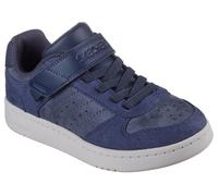 Sneaker SKECHERS "QUICK STREET", Kinder, Gr. 34, blau (navy), Textil, Lederimitat, casual, Schuhe, Retro Sneaker mit Klettverschluss, Größenschablone zum Download (84033219-34) navy