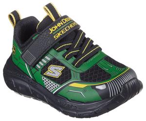 Sneaker SKECHERS "SKECH TRACKS-TRACTOR-TRONIX, John Deere", Mädchen, Gr. 22, grün (grün, schwarz), Lederimitat, Textil, kontrastfarbene Details, Schuhe Sneaker, Klettschuh im John Deere Design, Größen