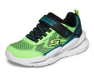 Sneaker SKECHERS "SKECHERS METEOR-LIGHTS 2.0", Damen, Gr. 31, limette, schwarz, Lederimitat, Textil, Mesh, kontrastfarbene Details, Schuhe Sneaker, Sportschuh mit Klett, Größenschablone zum Download (