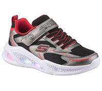 Sneaker SKECHERS "SKECHERS METEOR-LIGHTS", Kinder, Gr. 29, rot (grau, schwarz, rot), Lederimitat, Textil, kontrastfarbene Details, metallic, sportlich, Schuhe, Klettschuh mit Blinkfunktion, Größenscha