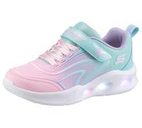 Sneaker SKECHERS "SKECHERS SOLA GLOW", Mädchen, Gr. 31, hellblau, multifarben, Lederimitat, Textil, kontrastfarbene Details, Schuhe Sneaker, Freizeitschuh mit Klettverschluss, Größenschablone zum Down