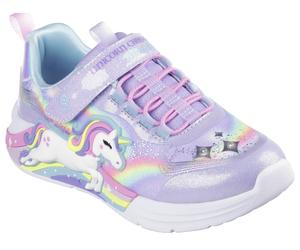 Sneaker SKECHERS "UNICORN CHASER", Mädchen, Gr. 33, bunt (lavendel, multifarben), Textil, kontrastfarbene Details, Schuhe Sneaker, Blinkschuh mit Einhorn, Größenschablone zum Download (65052255-33) la