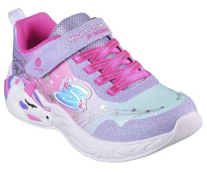 Sneaker SKECHERS "UNICORN DREAMS", Mädchen, Gr. 27, lila (lavendel, rosa einhorn), Textil, Schuhe Sneaker, Blinkschuh, Klettschuh, Kinderschuh mit Gummizug und Klettriegel (56482566-27) lavendel, rosa