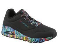 Skechers UNO Ravaged LoveSneaker für Damen, Schwarzer Duraleather Multi Trim, 37 EU