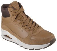 Sneaker SKECHERS "UNO", Damen, Gr. 43, braun (whiskey, schwarz), Lederimitat, Mesh, Veloursleder, Schuhe Sneaker, Mid Cut Sneaker, Schnürboots mit gepolstertem Schaftrand (16129025-43) whiskey, schwar