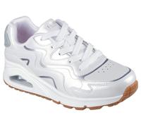 Sneaker SKECHERS "UNO GEN1", Mädchen, Gr. 35, weiß, silberfarben, Lederimitat, glänzend, Schuhe Sneaker, Schnürschuh mit Memory Foam, Größenschablone zum Download (13508231-35) weiß, silberfarben