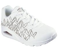 Sneaker SKECHERS "UNO-GOLDEN HEART", Damen, Gr. 35, rosa (weiß, roségoldfarben), Lederimitat, kontrastfarbene Details, modisch, Schuhe, Freizeitschuh, Schnürschuh mit goldfarbenen Mylar-Stickereien, T