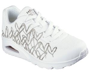 Sneaker SKECHERS "UNO-GOLDEN HEART", Damen, Gr. 35, rosa (weiß, roségoldfarben), Lederimitat, kontrastfarbene Details, Schuhe Sneaker, Freizeitschuh, Schnürschuh mit goldfarbenen Mylar-Stickereien (97