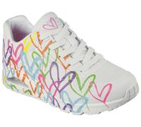 Sneaker SKECHERS "UNO - HIGHLIGHT LOVE", Damen, Gr. 36, bunt (weiß, multi), Lederimitat, Textil, kontrastfarbene Details, Schuhe Sneaker, Freizeitschuh, Halbschuh, Schnürschuh mit Herzchen-Print (1775