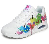 Sneaker SKECHERS "UNO-JASON NAYLOR", Damen, Gr. 41, weiß, kombiniert, Lederimitat, kontrastfarbene Details, Schuhe Sneaker, Halbschuh, Schnürschuh mit buntem Herzchen-Print (51988441-41) weiß, kombini