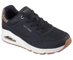 Sneaker SKECHERS "UNO-JUNGLE NITE", Damen, Gr. 35, schwarz (schwarz, leo), Lederimitat, Schuhe Sneaker, Schnürschuh, Freizeitschuh mit Wedge-Absatz (82419901-35) schwarz, leo