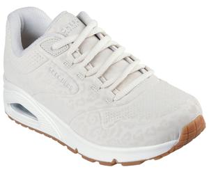 Sneaker SKECHERS "UNO-KAT-NEATO", Damen, Gr. 41, weiß (sanftes weiß), Lederimitat, Schuhe Sneaker, Leo Sneaker, Schnürschuh mit Air-Cooled Memory Foam (48404021-41) sanftes weiß