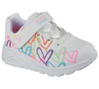 Sneaker SKECHERS "UNO LITE", Damen, Gr. 21, weiß, Lederimitat, kontrastfarbene Details, Schuhe Sneaker, Klettschuh mit bunten Herzen, Größenschablone zum Download (45103914-21) weiß