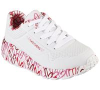 Sneaker SKECHERS "UNO LITE-LOVELY LUV", Damen, Gr. 33, weiß (weiß, rot), Lederimitat, Textil, kontrastfarbene Details, Schuhe Sneaker, Schnürschuh mit bedruckter Sohle, Größenschablone zum Download (1