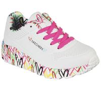 Sneaker SKECHERS "UNO LITE-LOVELY LUV", Mädchen, Gr. 32, bunt (weiß, multi, 2), Lederimitat, Textil, kontrastfarbene Details, Schuhe Sneaker, Schnürschuh mit bedruckter Sohle, Größenschablone zum Down