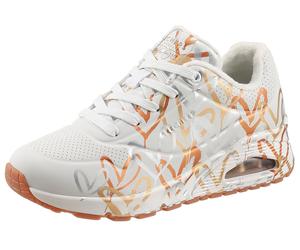 Sneaker SKECHERS "UNO - METALLIC LOVE", Damen, Gr. 35, gold (weiß, goldfarben), Lederimitat, Schuhe Sneaker, Freizeitschuh, Halbschuh, Schnürschuh mit trendigen Metallic-Print (22043166-35) weiß, gold