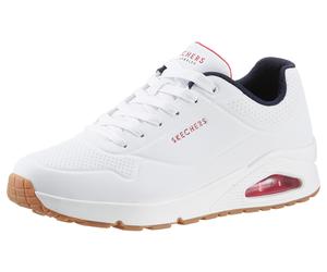 Sneaker SKECHERS "Uno - Stand on Air", Herren, Gr. 41, weiß (weiß, rot, blau), Synthetik, Schuhe Sneaker, Freizeitschuh, Halbschuh, Schnürschuh mit extra Dämpfung (93144632-41) weiß, rot, blau