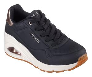 Sneaker SKECHERS "UNO WEDGE-HI STEPS", Damen, Gr. 41, schwarz, Lederimitat, Schuhe Sneaker, Keilsneaker, Schnürschuh mit Air-Cooled Memory Foam (40427551-41)
