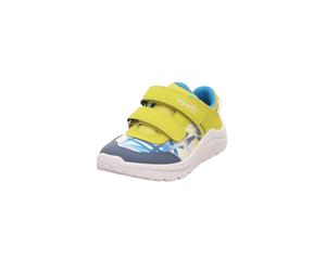 Sneaker SUPERFIT "KICKS WMS: weit", Mädchen, Gr. 30, grün (dunkelgelb, grau, türkis), Lederimitat, Polyester, mehrfarbig, Schuhe Sneaker, Klettschuh, farbiges Muster, WMS: W V, Größenschablone zum Dow