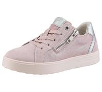 Sneaker SUPERFIT "STELLA WMS: mittel", Kinder, Gr. 31, silber (rosa, silberfarben), Nubukleder, metallic, gemustert, sportlich, Schuhe, Schnürschuh mit dezentem Batikmuster, Größenschablone zum Downlo