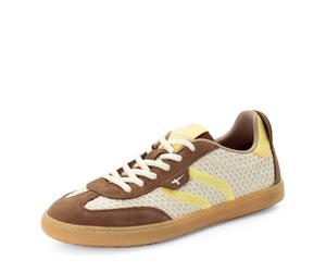 Sneaker TAMARIS, Damen, Gr. 36, braun kombiniert, Leder, Lederimitat, Textil, kontrastfarbene Details, Schuhe Sneaker, Freizeitschuh, Halbschuh, Schnürschuh im modischen Retro-Look (34211057-36) braun