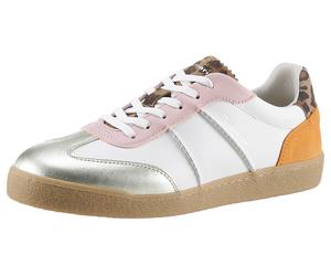 Sneaker TAMARIS, Damen, Gr. 36, weiß (weiß kombiniert), Leder, unifarben mit Farbeinsätzen, Schuhe Sneaker, Schnürschuh, Halbschuh, Freizeitschuh, auffällige Kontrastbesätze (81624662-36)