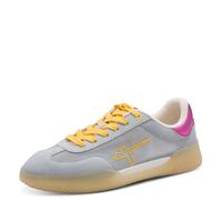 Sneaker TAMARIS, Damen, Gr. 39, grau (hellblau kombiniert), Lederimitat, Textil, Ziegenveloursleder, kontrastfarbene Details, Schuhe Sneaker, Freizeitschuh, Halbschuh, Schnürschuh mit transparenter La